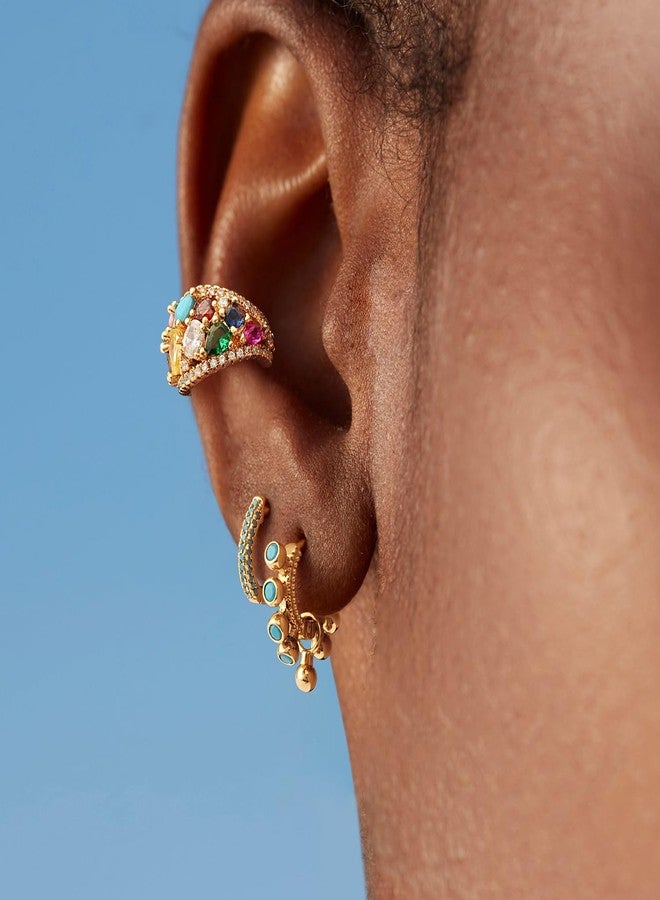 MYEARS Women Huggie Earrings Gold Hoop Bead Ball Turquoise Dangle 14K Gold Filled Small Simple Hypoallergenic Everyday Jewelry - Image 3